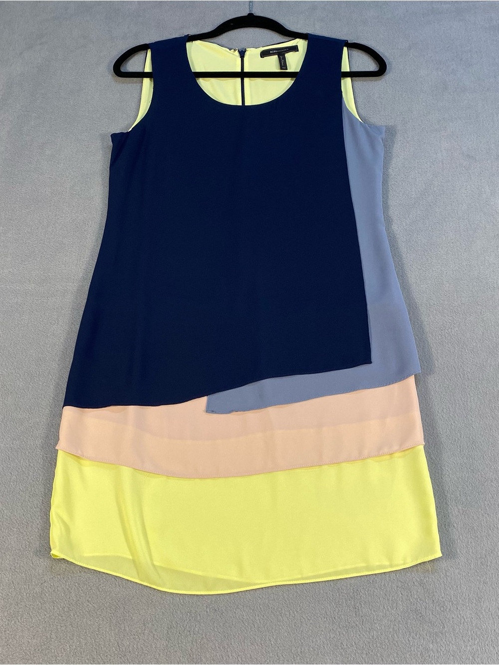 BCBGMaxAzria women’s Navy, Blue, Blush & Yellow Layered Colorblock ShiftDress, 2